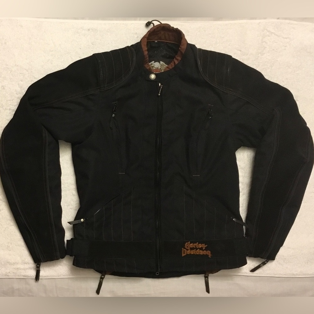 Harley Davidson Black Double Zipper Biker Jacket Size M Good Condition.